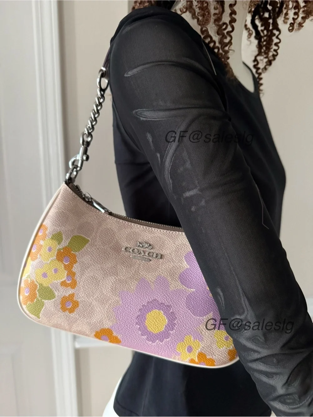 Coach Teri Shoulder Bag In Signature Floral Silver/Sand/Purple CBG73 NWT